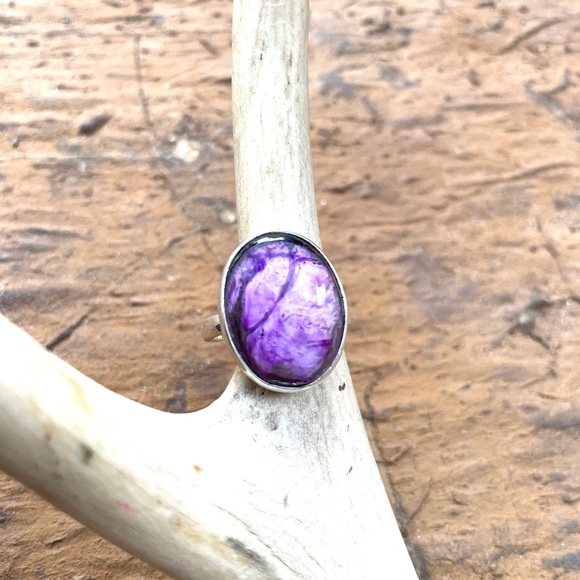925 Stamped Sterling Silver Sugilite Ring Adjustable Size - Picture 1 of 7